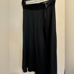 H&M dark navy satin midi skirt